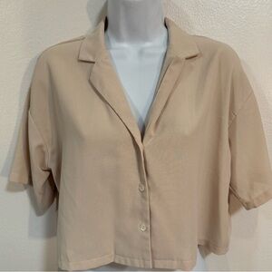 NWOT Solid Lapel Neck Blouse in Beige​